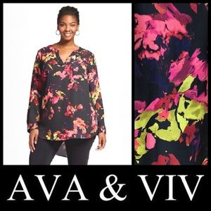 NWOT Ava & Viv Split Neck Floral Popover Tunic Top